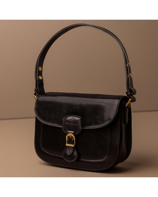 Time Resistance Black Leather Saddle Bag