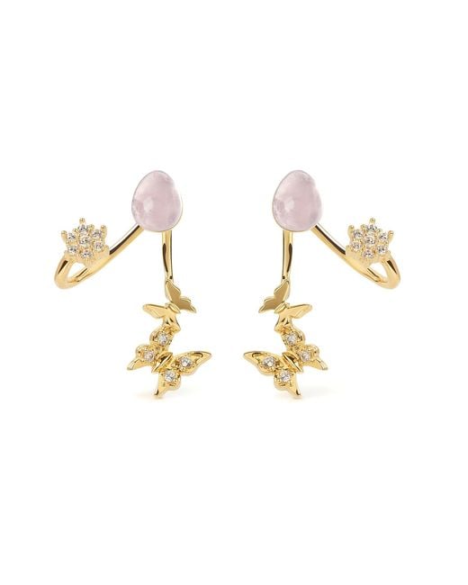 Freqnc Atelier Metallic Butterfly Earrings Rose Quartz Ear Jackets
