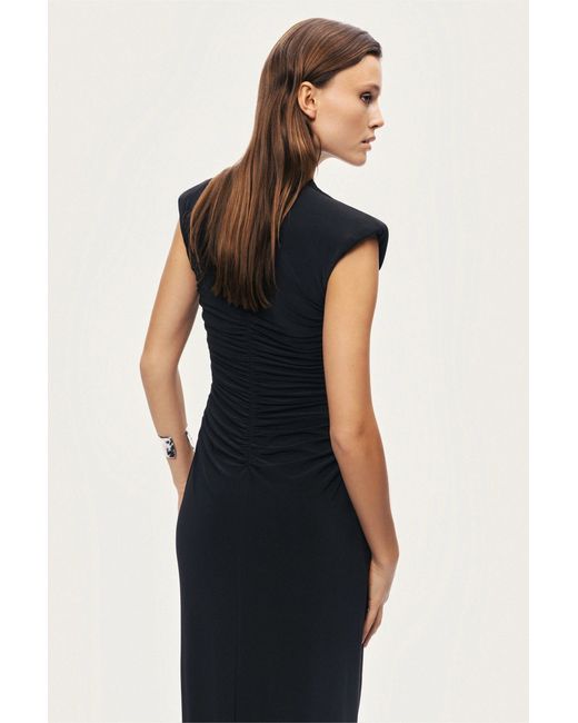 Nocturne Black Ruched Deep V-Neck Maxi Dress