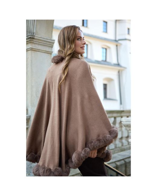 Saachi Brown Faux Fur Cape Saddle Kimono