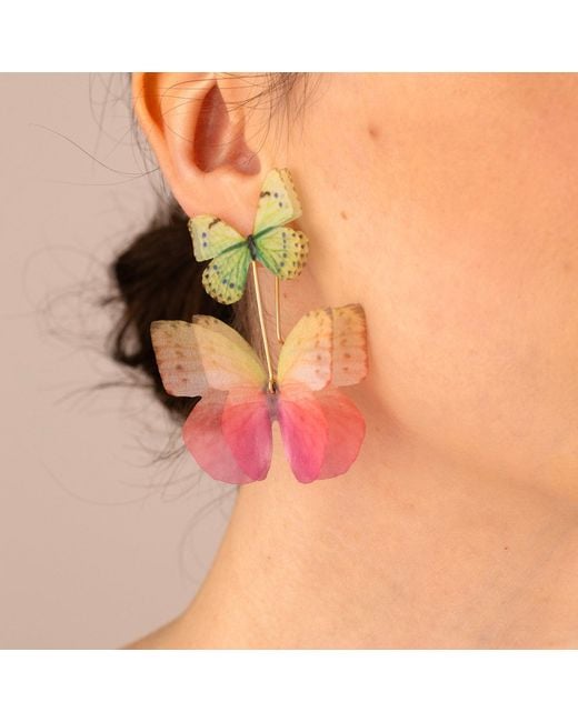 Oana Savu Pink Mismatched Silk Butterfly Earrings Statement Pair