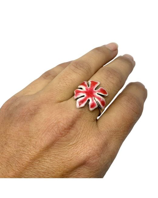 Tg-Jewellery by Tamara Gervasio Red Flower Enamel Band Sterling Ring One Of A Kind