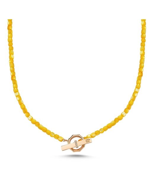 Ecce | Artisan Diamonds Metallic 14K Solid Colorful Pearl Bead Ecce Brand Bar Diamond Necklace