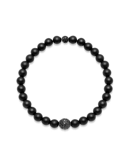 Nialaya Black Wristband With Matte Onyx And Cz Diamond for men