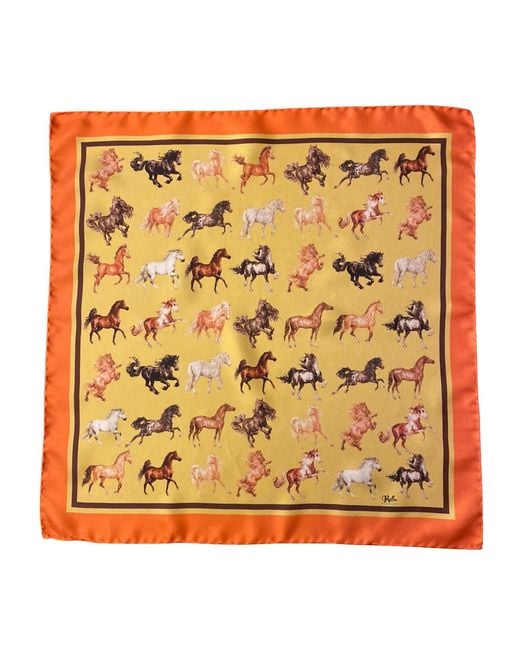 Ralufineart Metallic Silk Twill Pocket Square With Horses