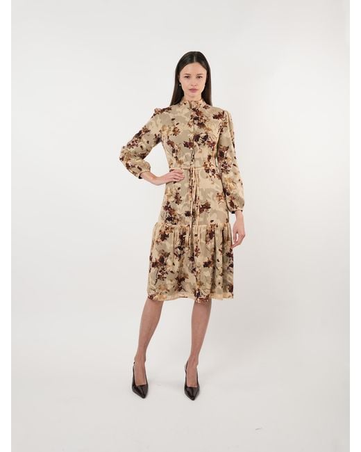 John Abgin Natural Chiffon Ruffle Tiered Midi Dress