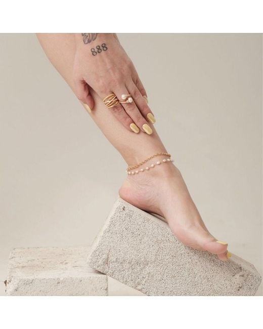 LINYA JEWELLERY Metallic Double Pearl Chain Anklet