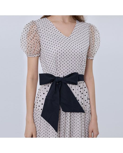 Smart and Joy White Tulle Dress With Polka Dot And Balloon Sleeves