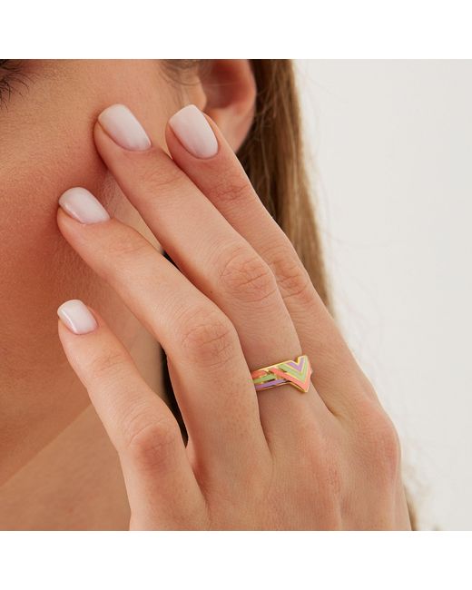 Spero London Metallic Enamel Four Color Sterling Arrow Band Ring
