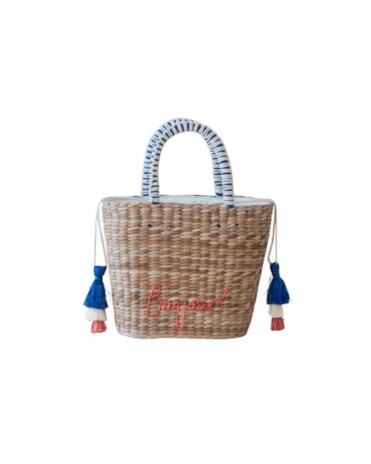 LIKHÂ Blue Neutrals Handwoven Seagrass Bonjour Tote Bag With Tassels