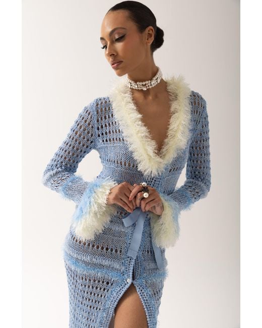 Andreeva Blue Baby Rose Handmade Knit Dress-Cardigan