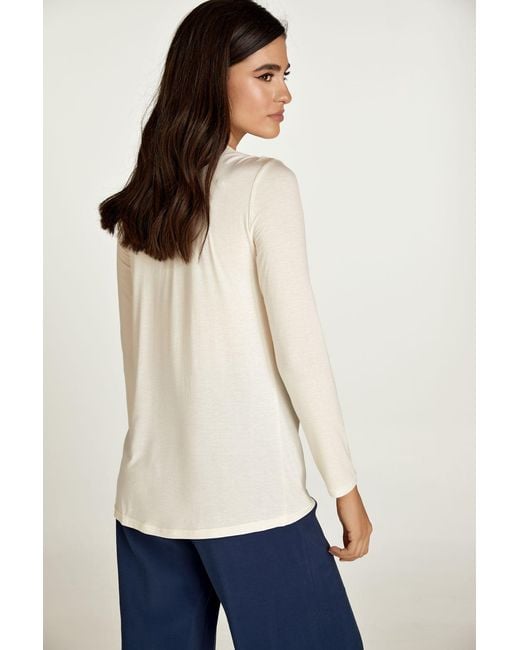 Conquista White Neutrals Cream Jersey V Neck Top