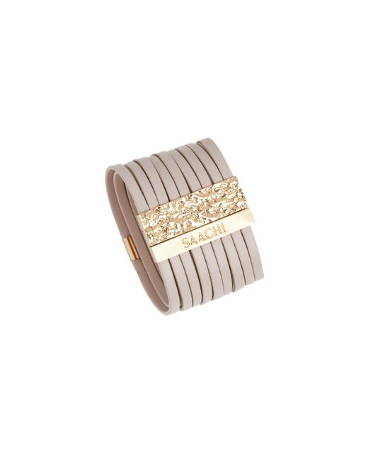 Saachi White Multi Strand Vegan Leather Linen Bracelet