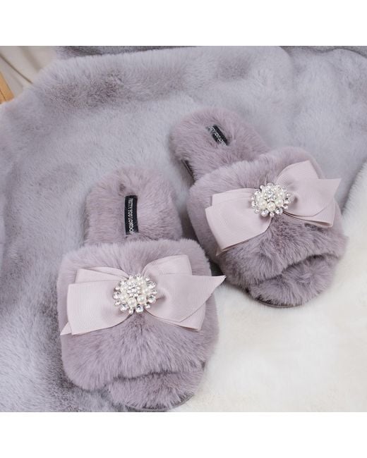 Pretty You London Purple Anya Slider Slipper With Diamante In Mink