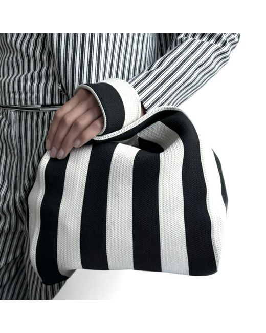 London Atelier Byproduct Black Striped Knitted Mini Tote Bag