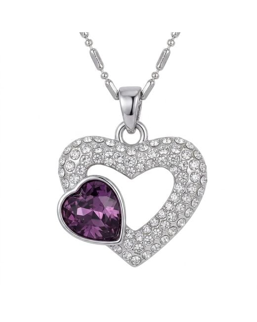 Modenaire White Double Heart Crystal Pendant Necklace