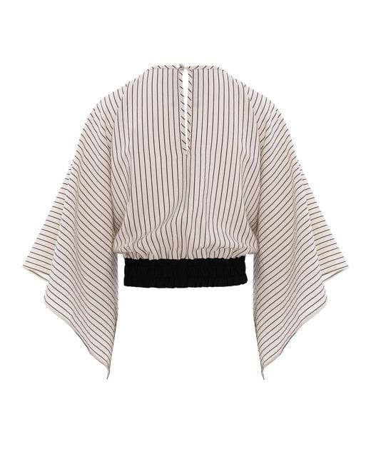 Larisa Dragna Gray Neutrals Striped Kimono Top With Tie Belt Milo