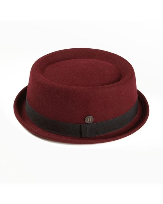 Dasmarca Hats Red Jack Vino Burgundy Felt Skimpy Brim Short Brim Rude Boy Mod Style Porkpie Hat for men