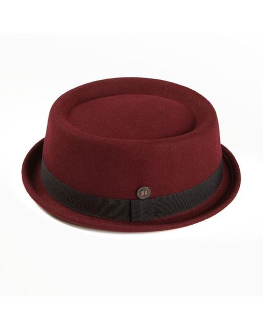 Dasmarca Hats Red Jack Vino Burgundy Felt Skimpy Brim Short Brim Rude Boy Mod Style Porkpie Hat for men