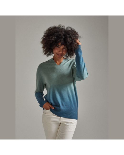 Salts Cashmere Green Ombre Split Crew Neck Sweater