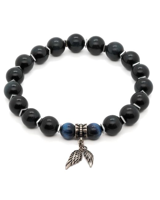 Ebru Jewelry Black Spiritual Beads Angel Bracelet for men