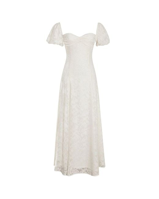 Miss Circle New York White Pandora Bubble Sleeve Backless Maxi Dress