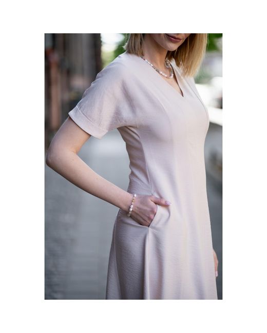 Oh!Zuza Pink Neutrals Echo Viscose Midi Dress Short Sleeve With Pockets