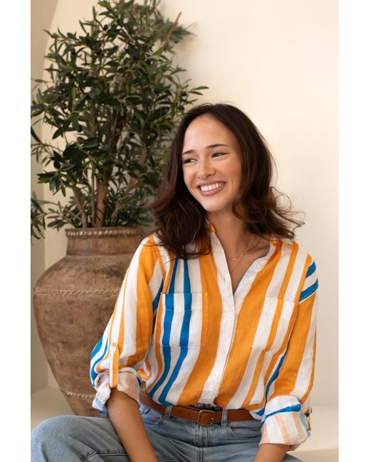 Hut Noosa Blue Zanzibar Stripe Oversized Boyfriend Linen Shirt
