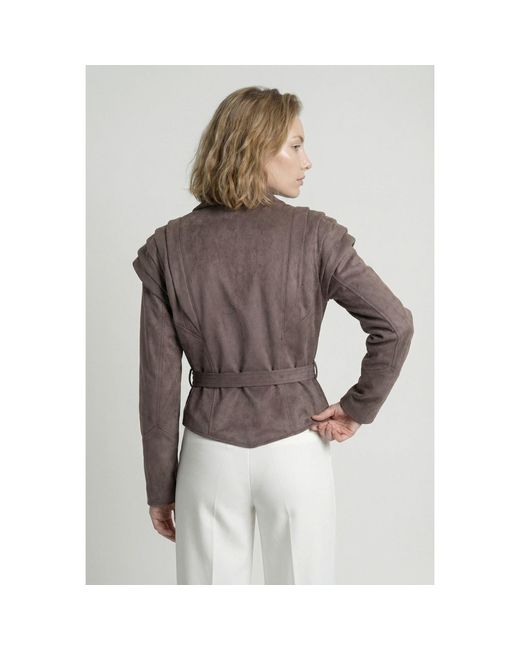 Modenaire Brown Suede-Effect Structured Shoulder Jacket Tailored Fit