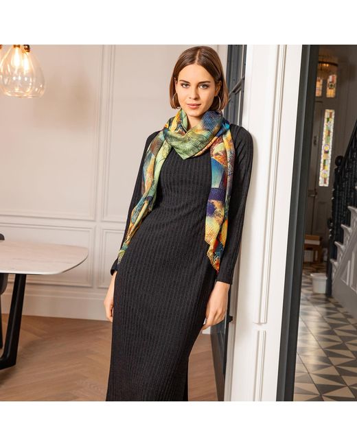 Alie Street London Green Mariselle Silk Wool Scarf Azure Muse