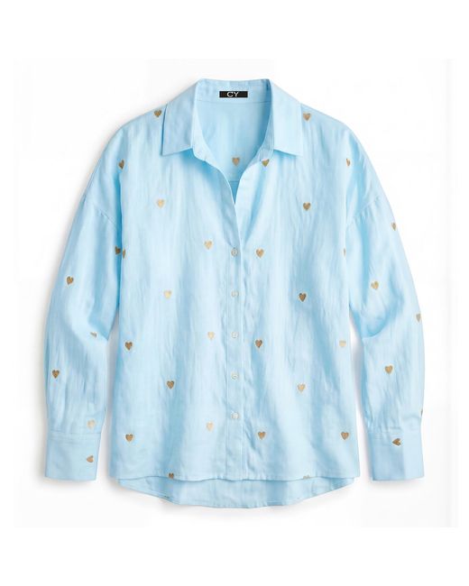 Cy Boutique Blue Embroidered Heart Cotton Shirt