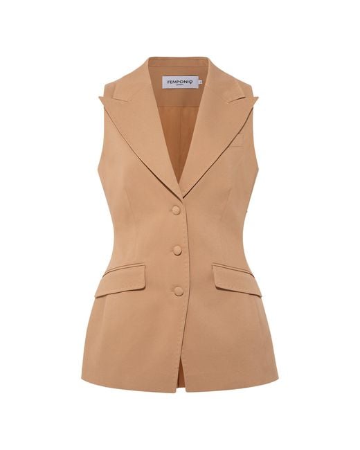 Femponiq Brown Sleeveless Tailored Blazer