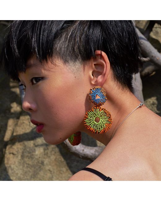 Nana Watanabe Green Coral Egg Embroidery Earrings