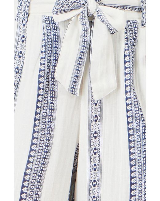 Yumi' White Linen Mix Cropped Trousers With Tie Belt