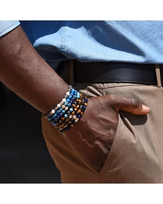 Addicted Blue Calm Sterling Bracelet With Striped Jade & Jade for men