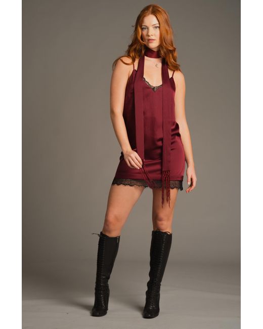 Little Lies Red Nightbird Plum Satin Slip Dress