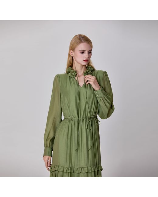 Smart and Joy Women's Green Tiered Ruffles And Panels Blouse-Dress