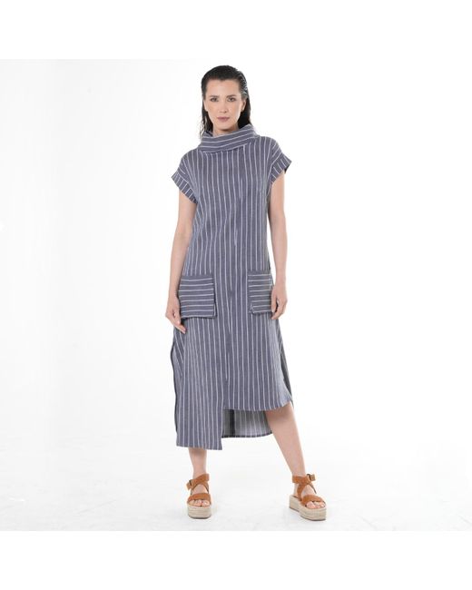 Metamorph Blue Midi Striped Denim Dress
