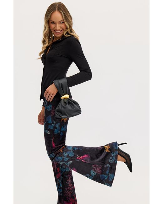 Why Mary Blue Florencia High Waisted Floral Print Flared Pants