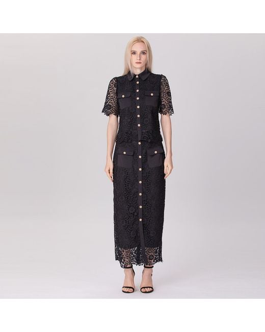 Smart and Joy Black Lace And Center Buttons Straight Midi Skirt