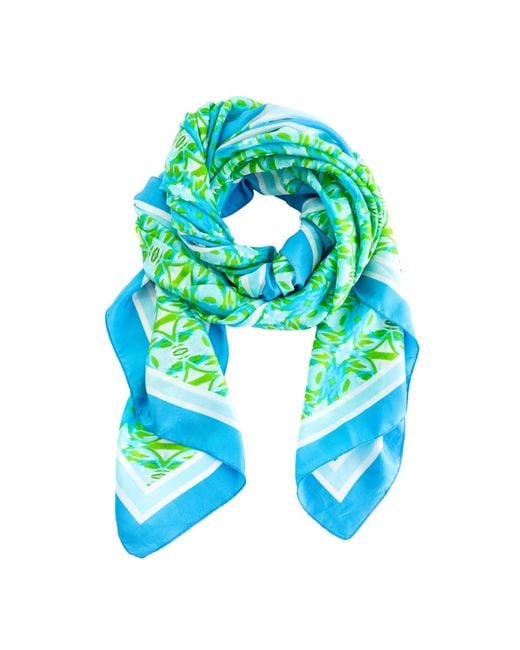 Evelyn & Kate Blue Elegant All Silk Scarf, Georgia Mirror Pattern