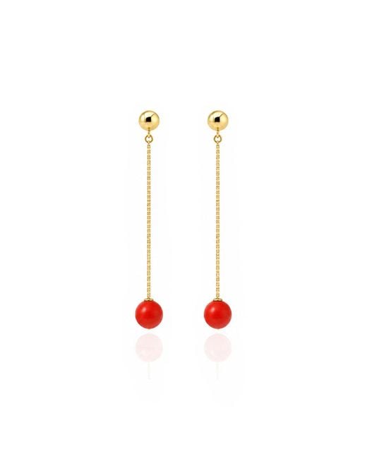 Unaloe Red Vermeil Coral Drop Earrings – Luxury Contemporary Minimal Chain Designer Jewelry