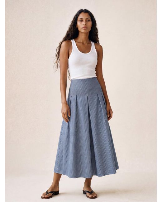 The Well Worn Blue The Dune Skirt – Chambray Ticking Stripe