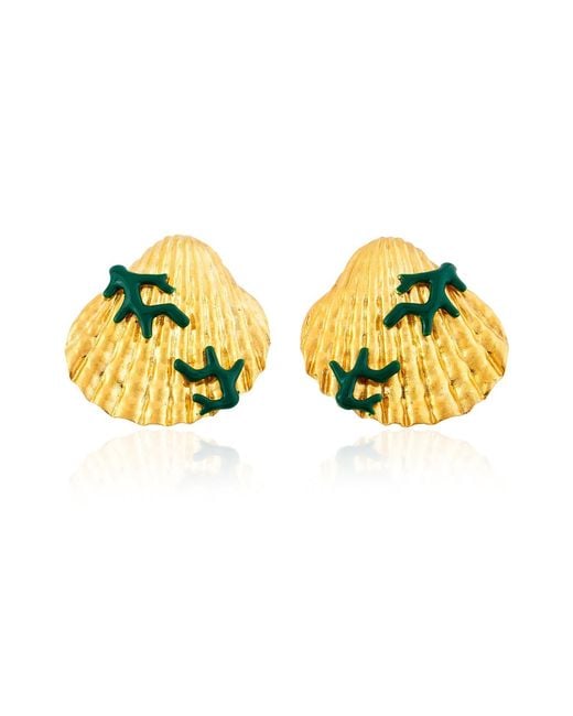 Milou Jewelry Green Seashell Earrings With Dark Coral