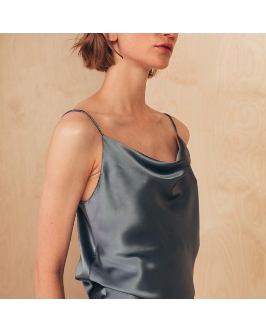 MIONÈ Blue Silk Camisole Top With Draped Detail