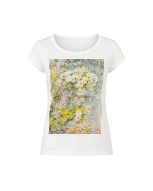Conquista White Floral Print Boat Neck Top