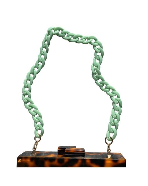 CLOSET REHAB Green Chain Link Short Acrylic Purse Strap In Aqua