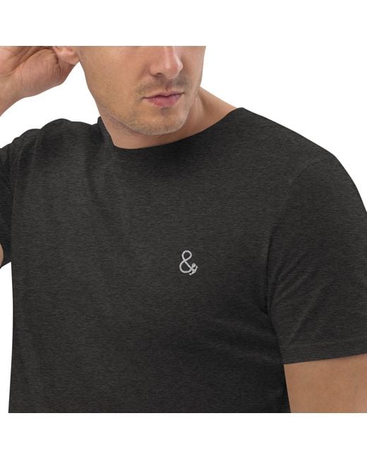 Anchor and Crew Black Heather Ampersand Signature Organic Cotton Embroidered T-Shirt for men