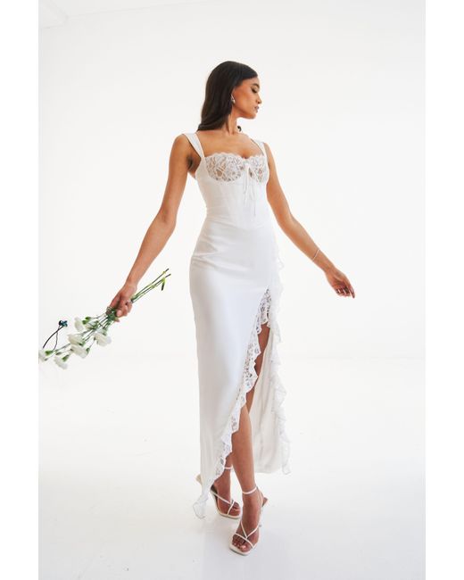 Miss Circle New York White Freddie Lace Satin Maxi Corset Dress