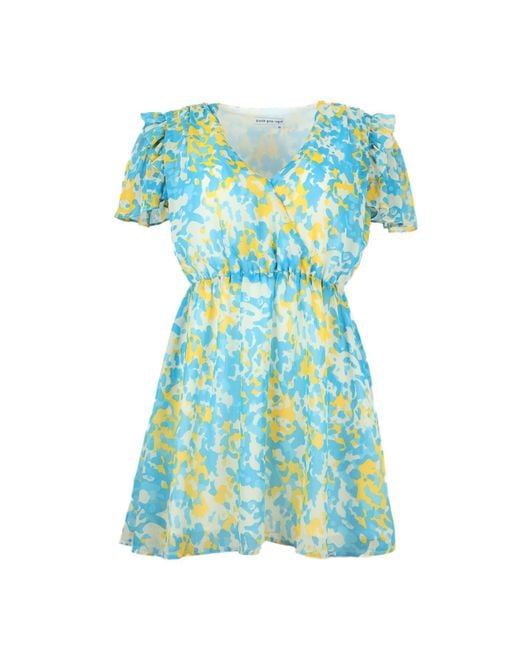 blonde gone rogue Blue Wildflower Surplice Day Dress, Upcycled Polyester